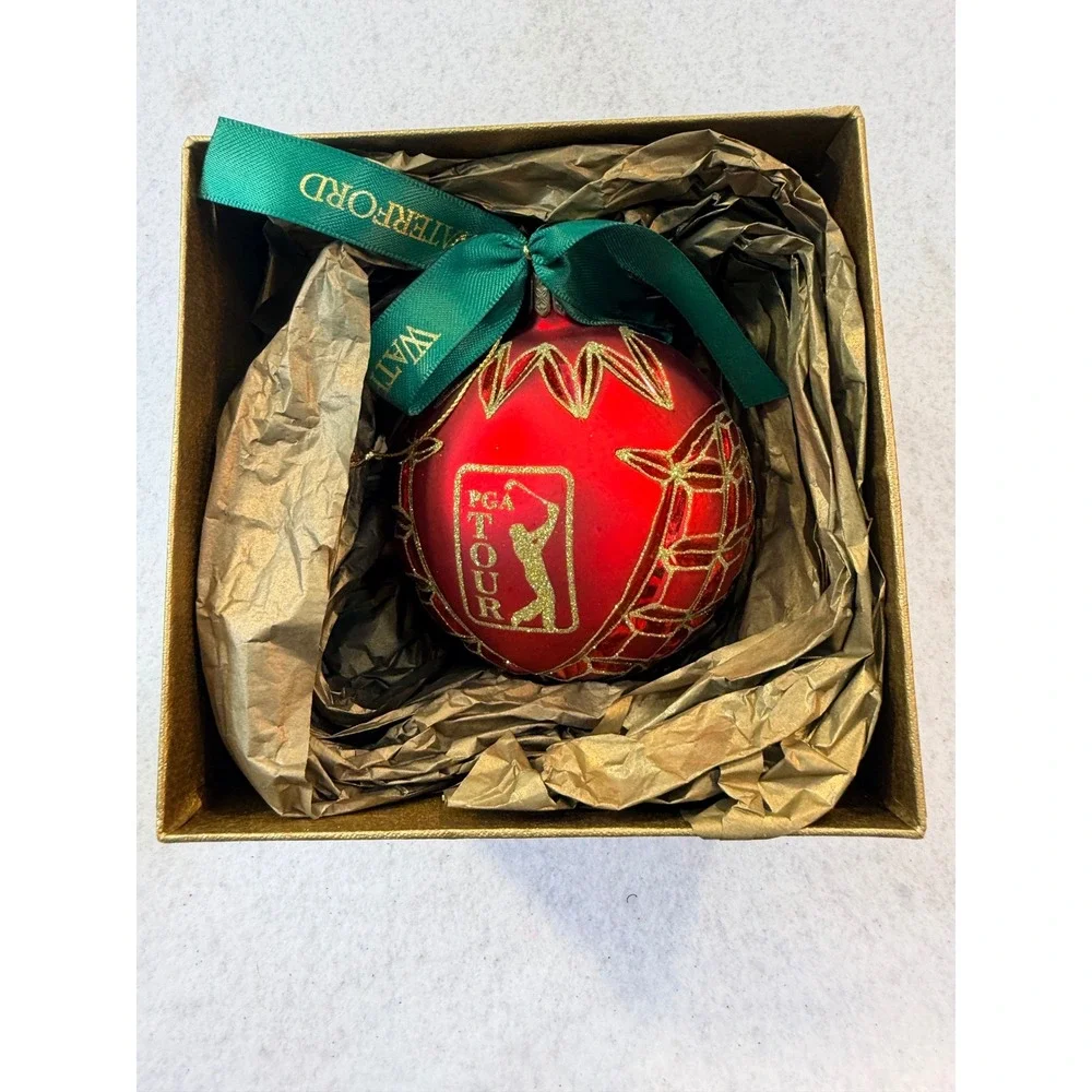 Waterford Holiday Heirlooms PGA Tour Ball Glass Ornament Red Gold Limited Series